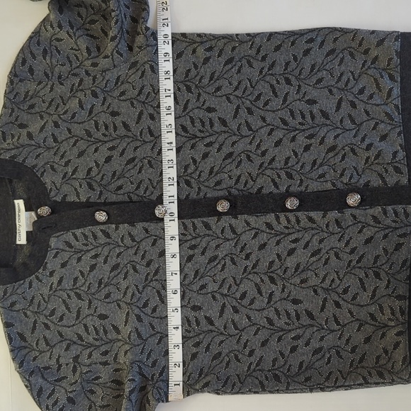 Cathy Daniels Metallic Leaf Button Up Cardigan Sweater SMALL Gray Embellished - Picture 14 of 16